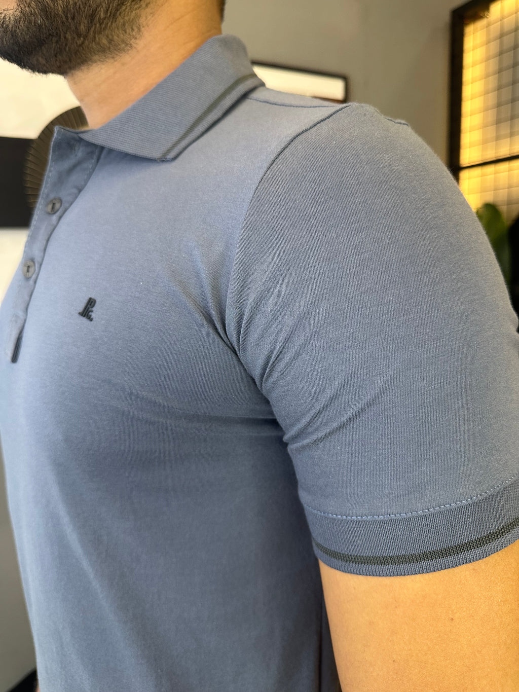 Gola Polo Malha com Punho - Cinza