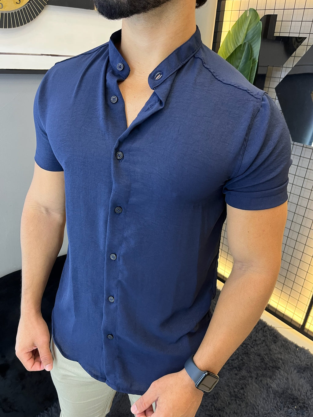Camisa Gola Padre Dubai - Azul Marinho