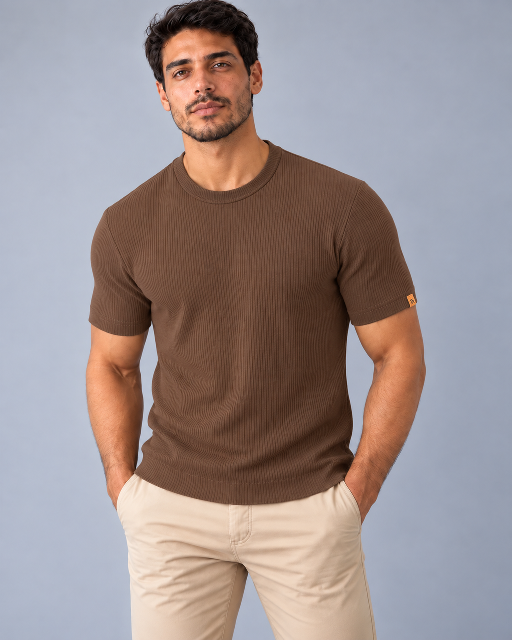 Camiseta LS Texturizada Vertical - Marrom