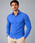 Camisa Linho Lisboa Manga Longa - Azul Royal