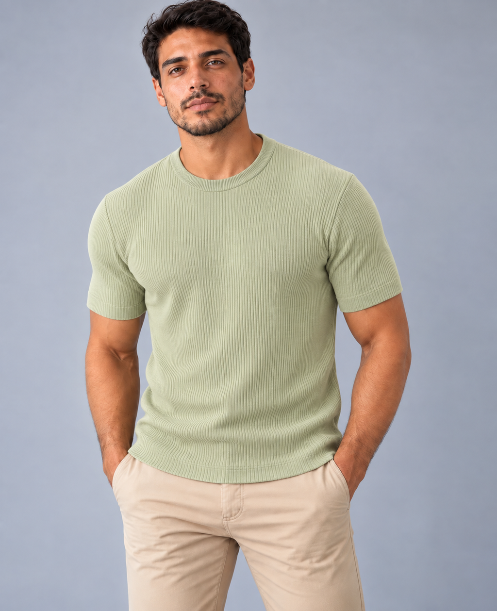 Camiseta LS Texturizada Vertical - Verde Cana