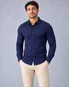 Camisa Linho Lisboa Manga Longa - Azul Marinho