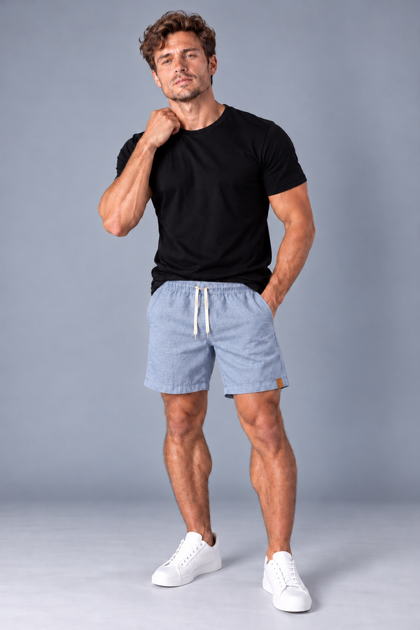 Short Linho - Azul Mescla