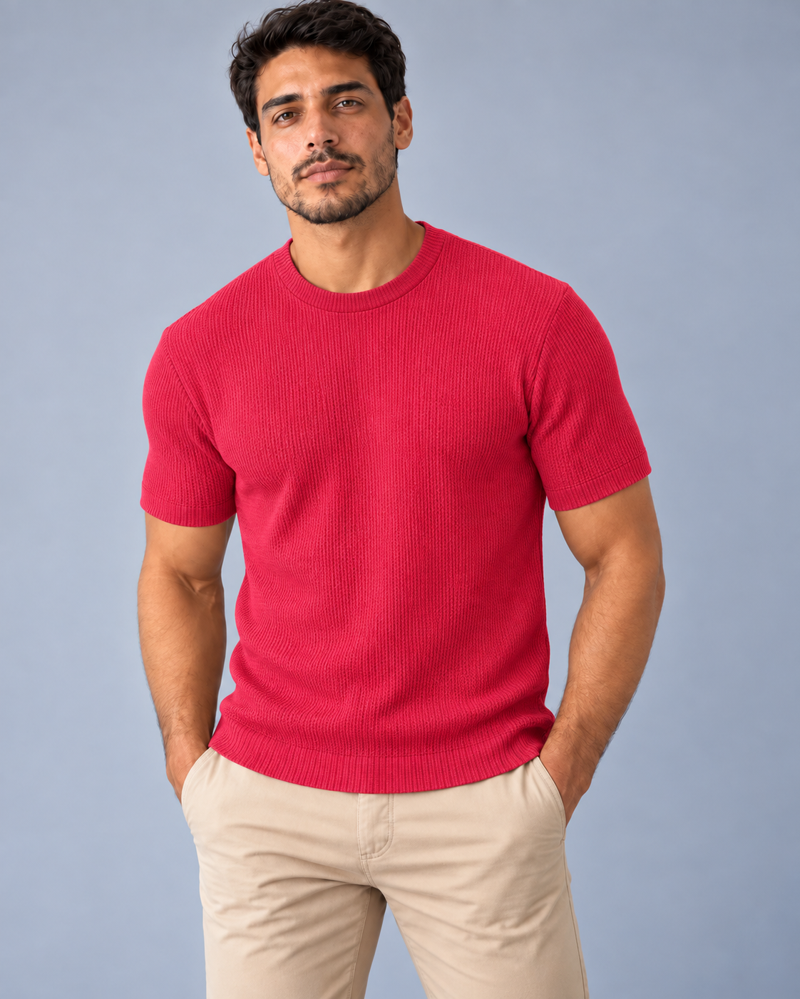 Camiseta LS Texturizada Vertical - Vermelha