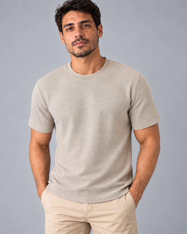 Camiseta LS Texturizada Básica - Marrom Claro