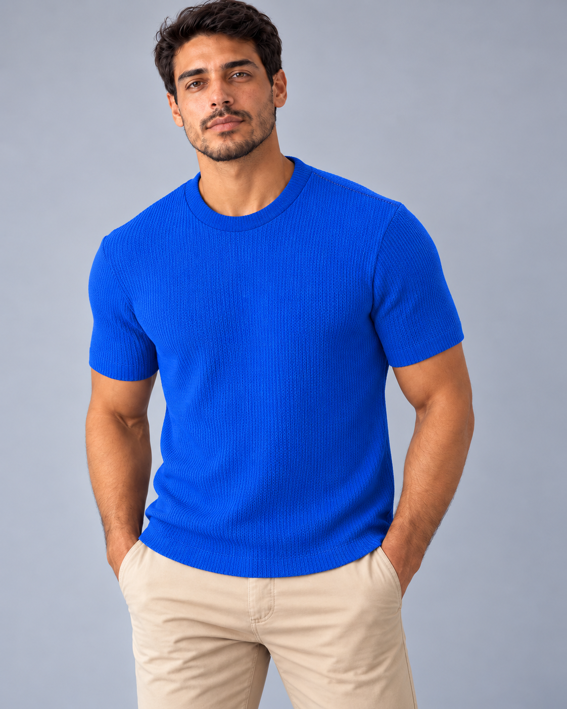 Camiseta LS Texturizada Vertical - Azul Royal