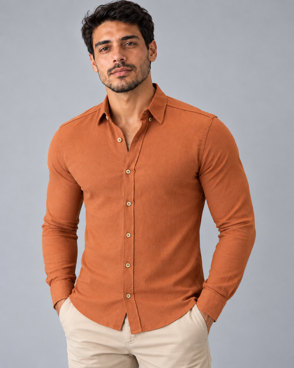 Camisa Linho Lisboa Manga Longa - Coffee