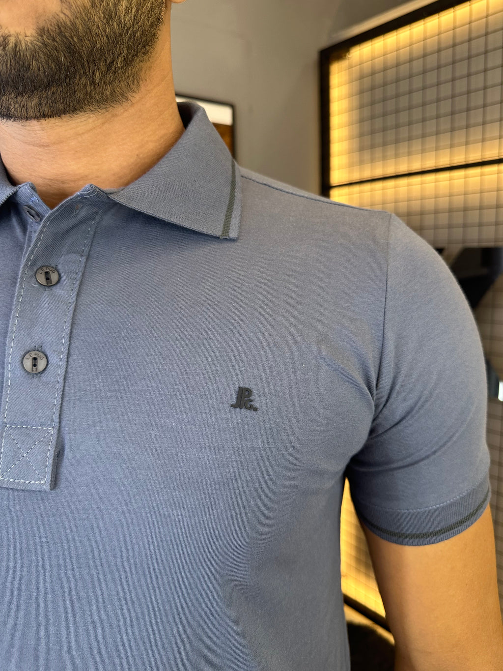 Gola Polo Malha com Punho - Cinza