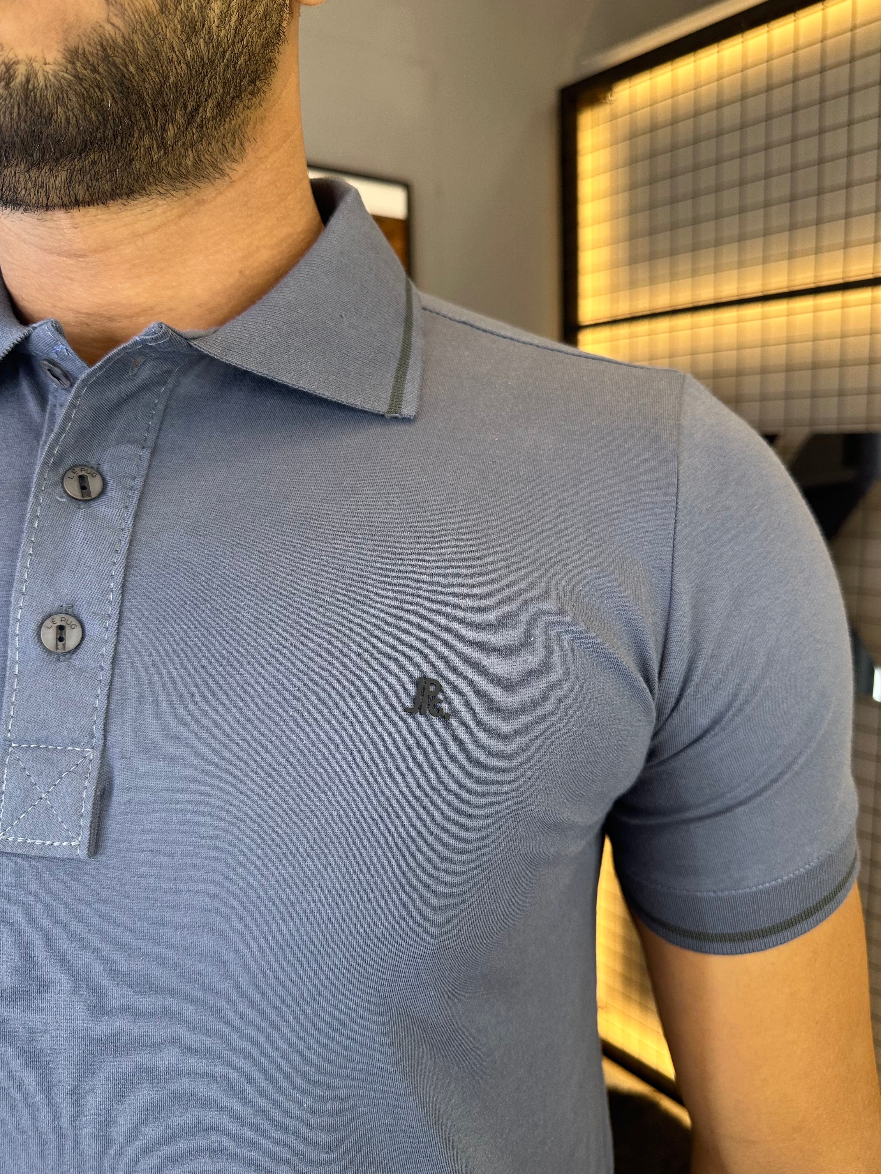 Gola Polo Malha com Punho - Cinza