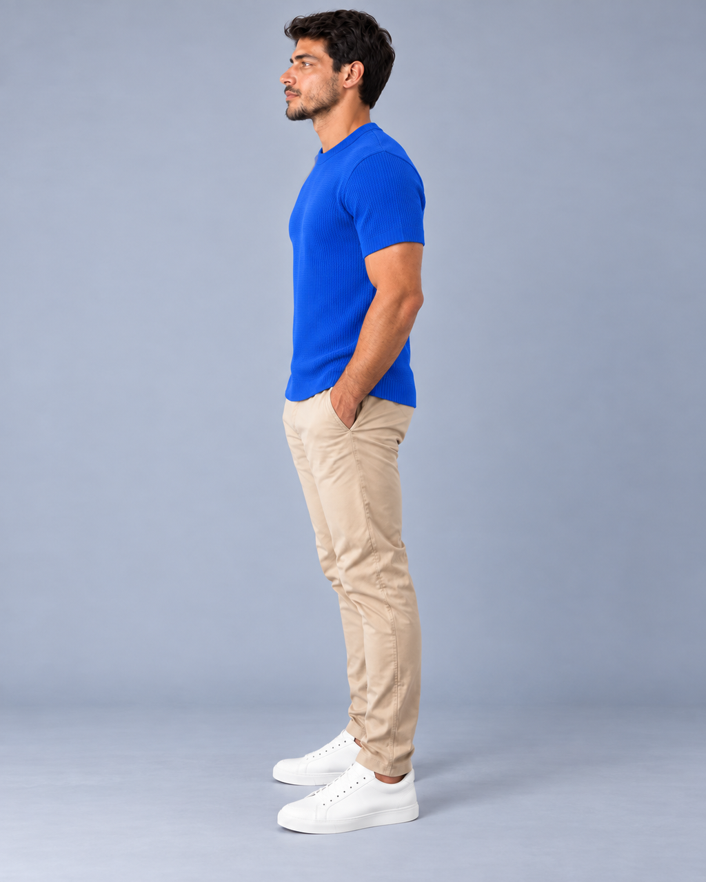 Camiseta LS Texturizada Vertical - Azul Royal