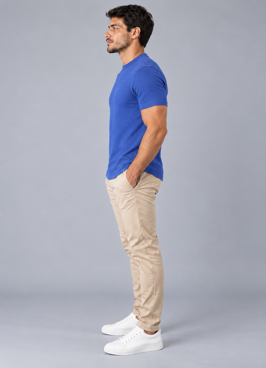 Camiseta LS Texturizada Básica - Azul Marinho
