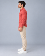 Camisa Linho Lisboa Manga Longa - Carmim