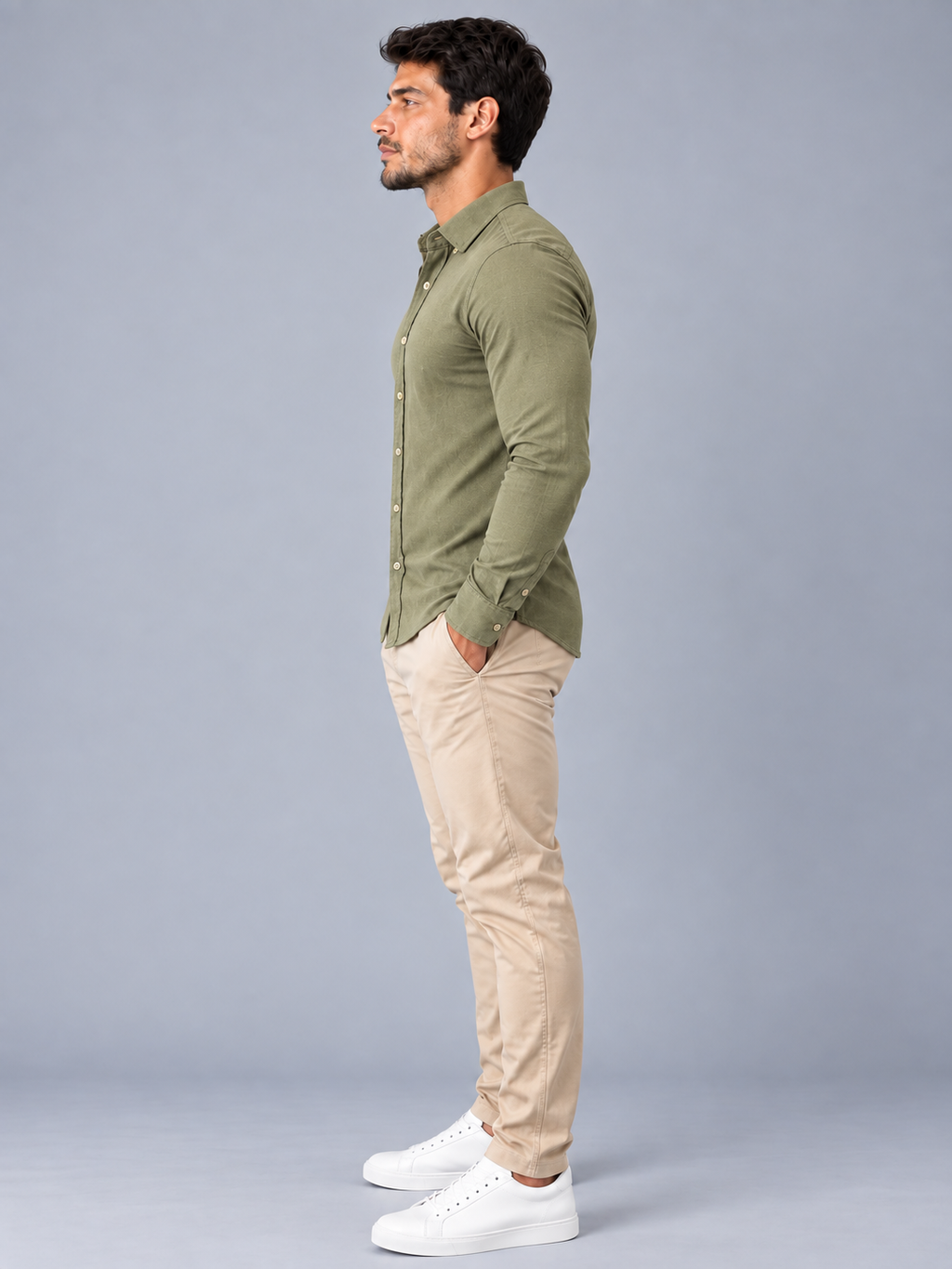 Camisa Linho Lisboa Manga Longa - Verde Militar