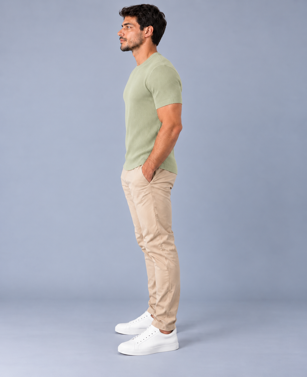 Camiseta LS Texturizada Vertical - Verde Cana
