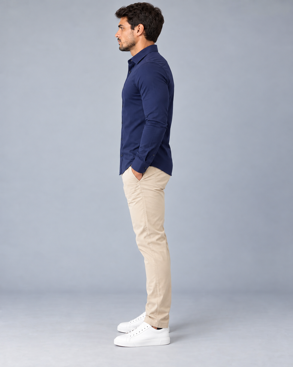 Camisa Linho Lisboa Manga Longa - Azul Marinho