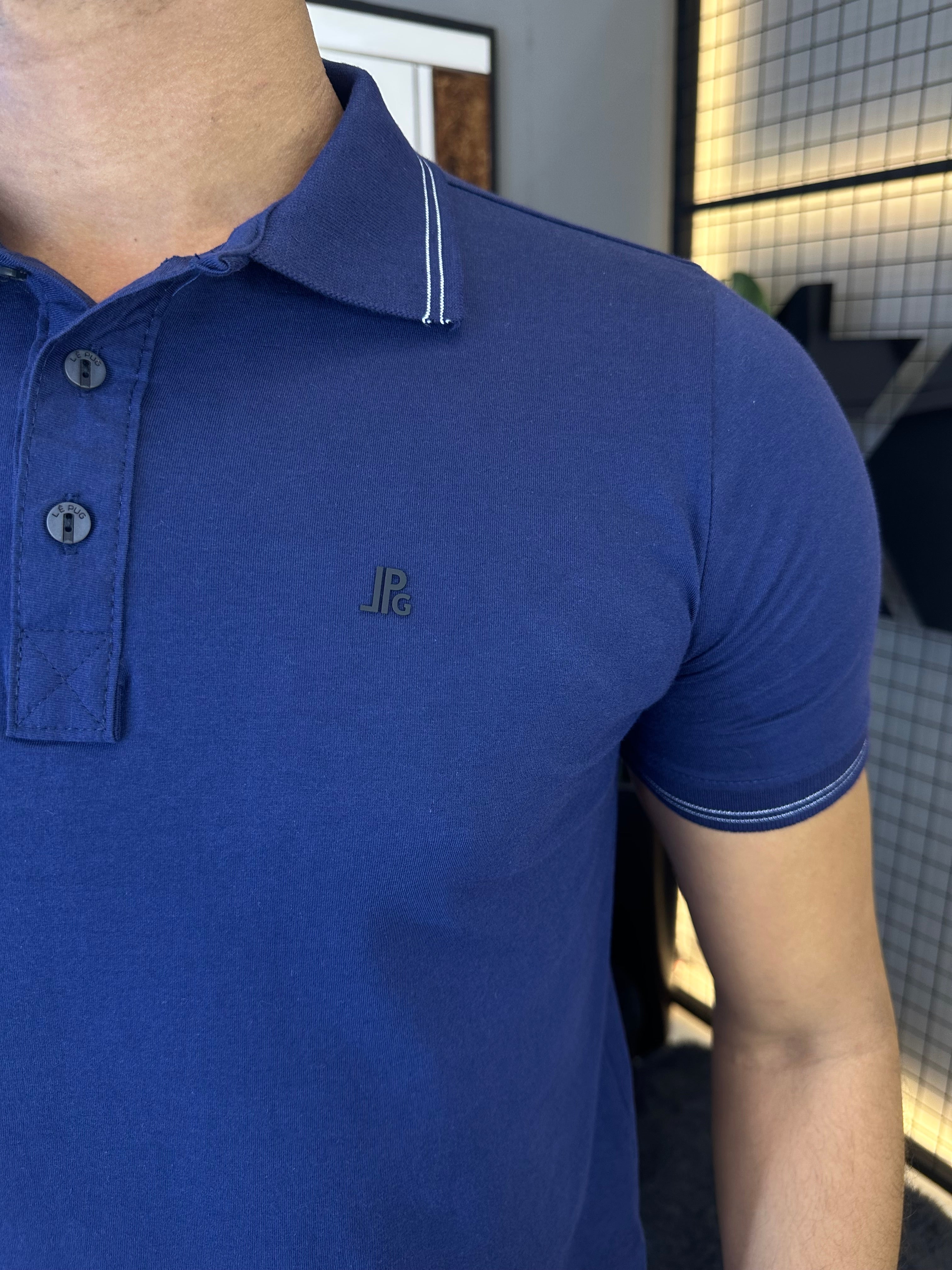 Gola Polo Malha com Punho - Azul Marinho