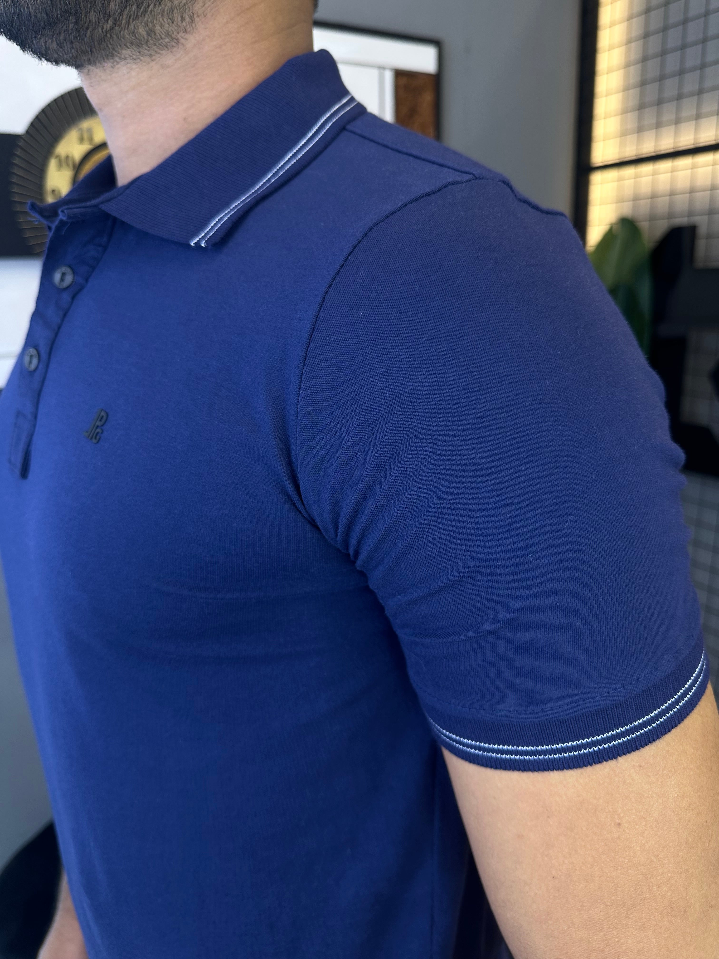 Gola Polo Malha com Punho - Azul Marinho