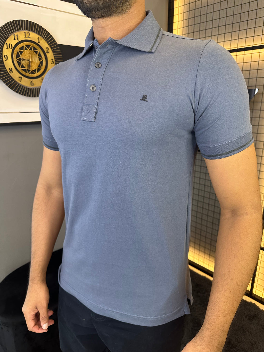 Gola Polo Malha com Punho - Cinza