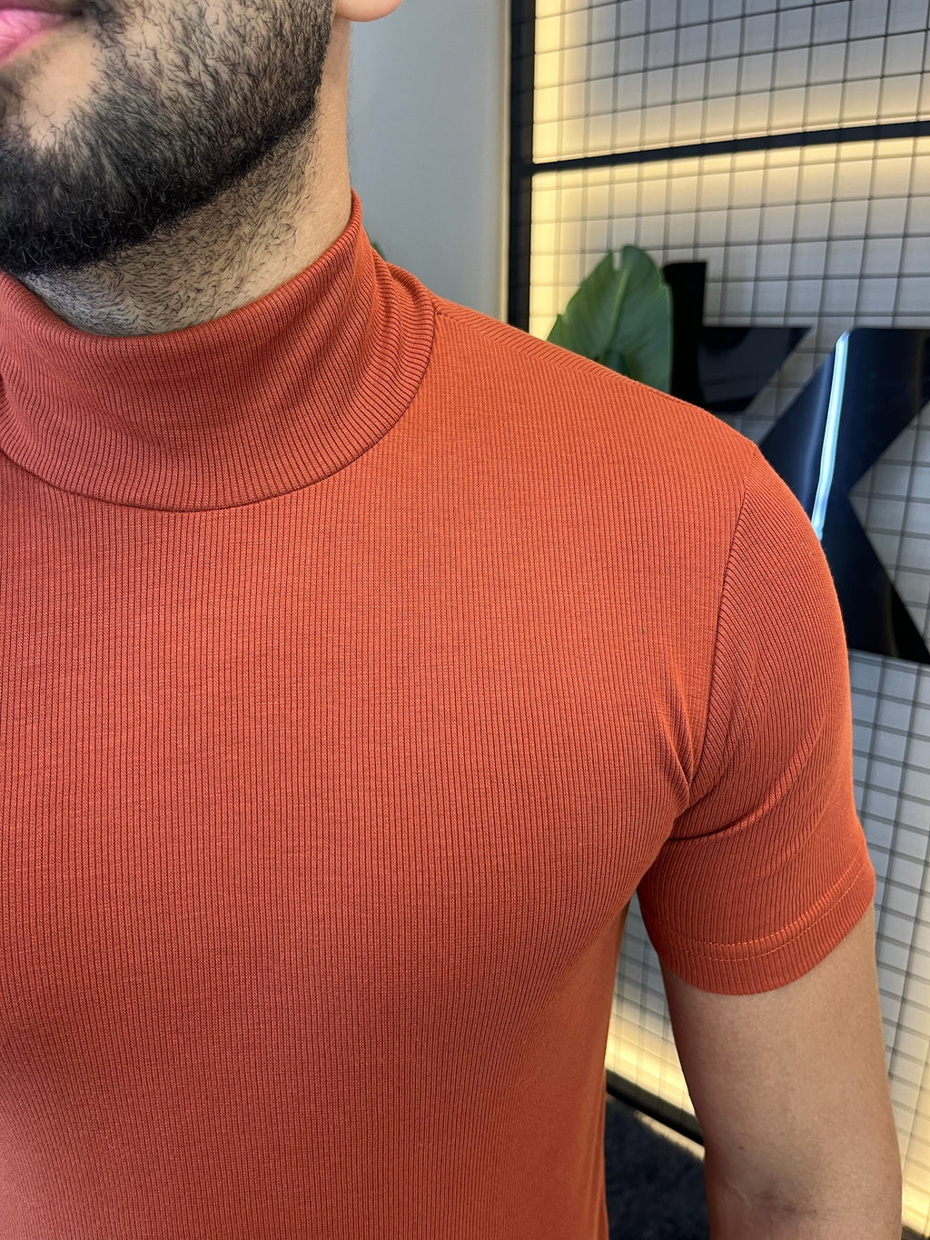 Camisa Ribana Gola Alta Manga Curta