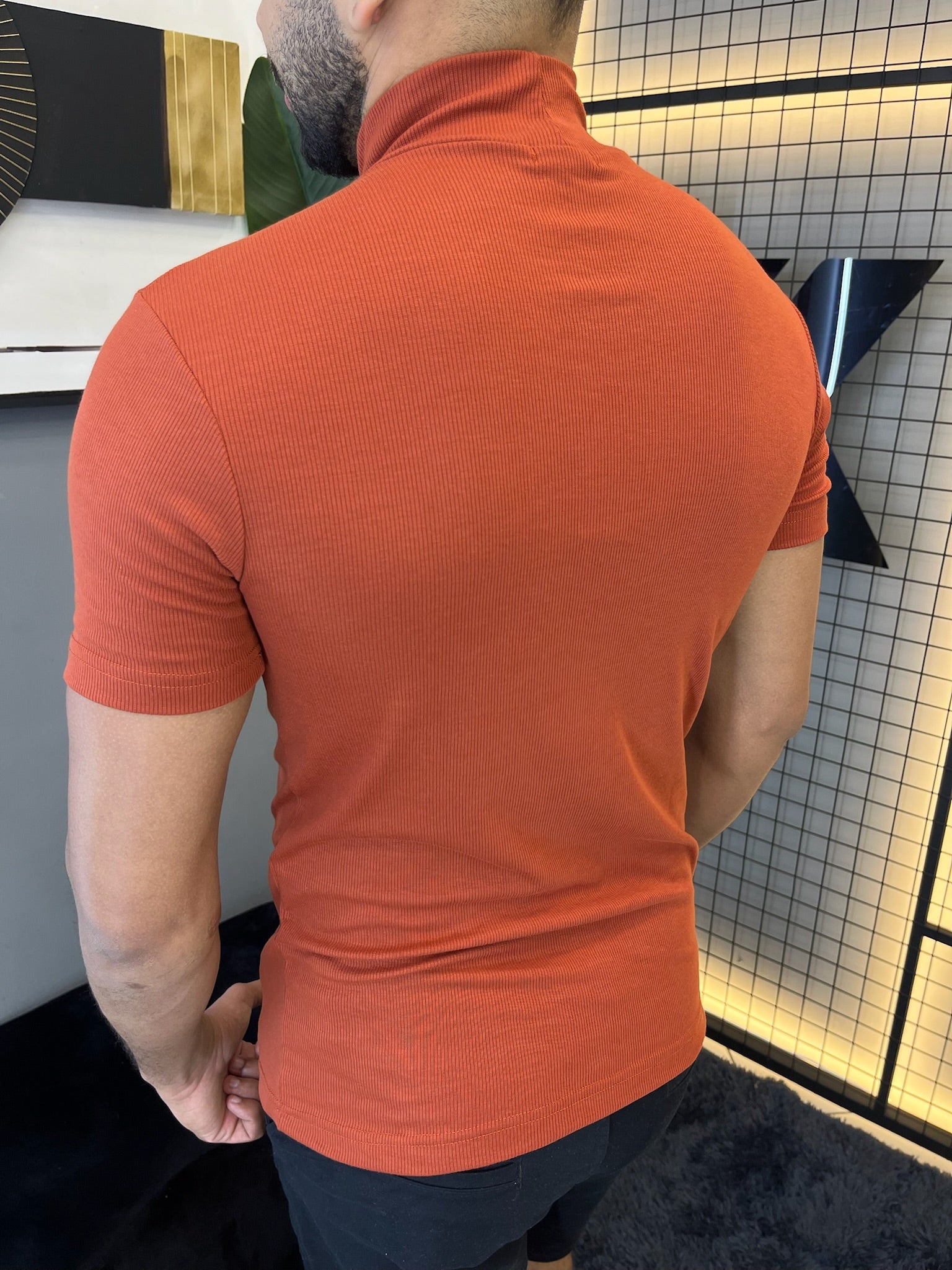 Camisa Ribana Gola Alta Manga Curta
