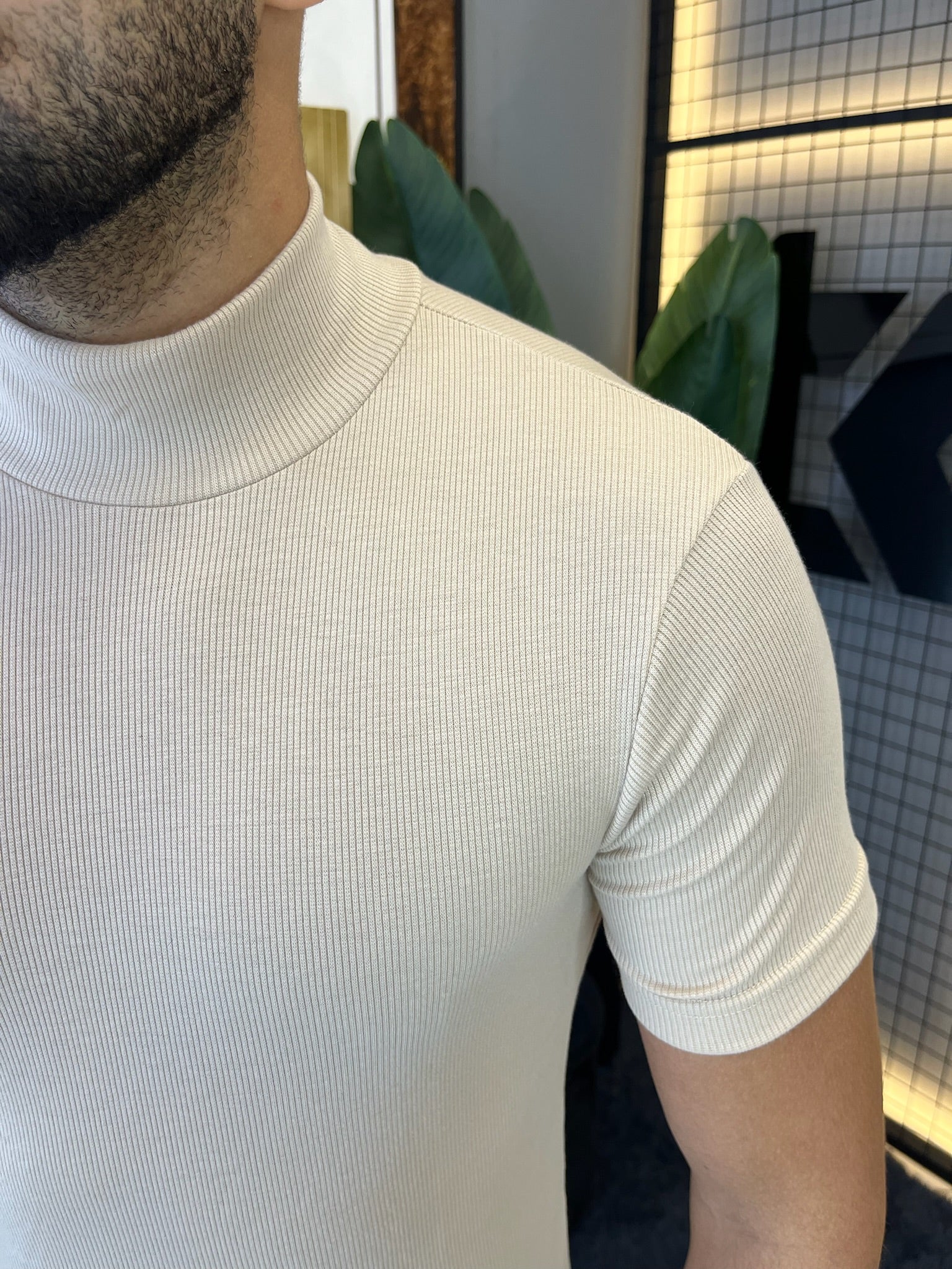 Camisa Ribana Gola Alta Manga Curta