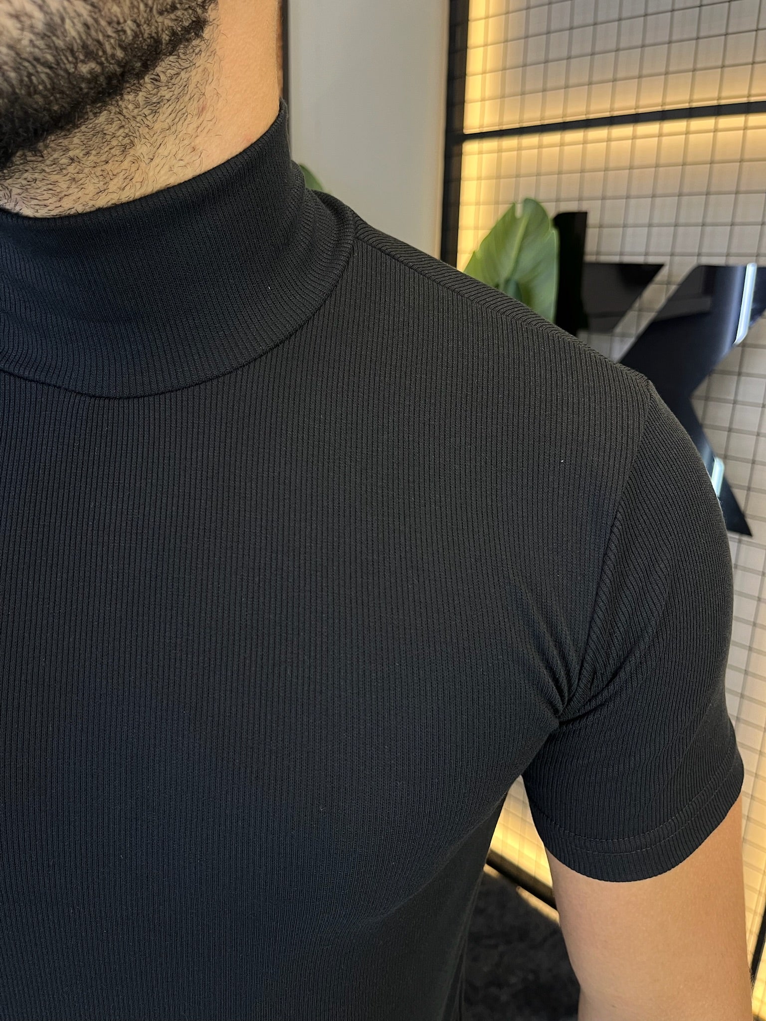 Camisa Ribana Gola Alta Manga Curta
