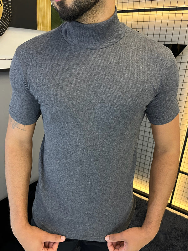 Camisa Ribana Gola Alta Manga Curta