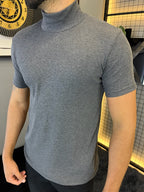 Camisa Ribana Gola Alta Manga Curta